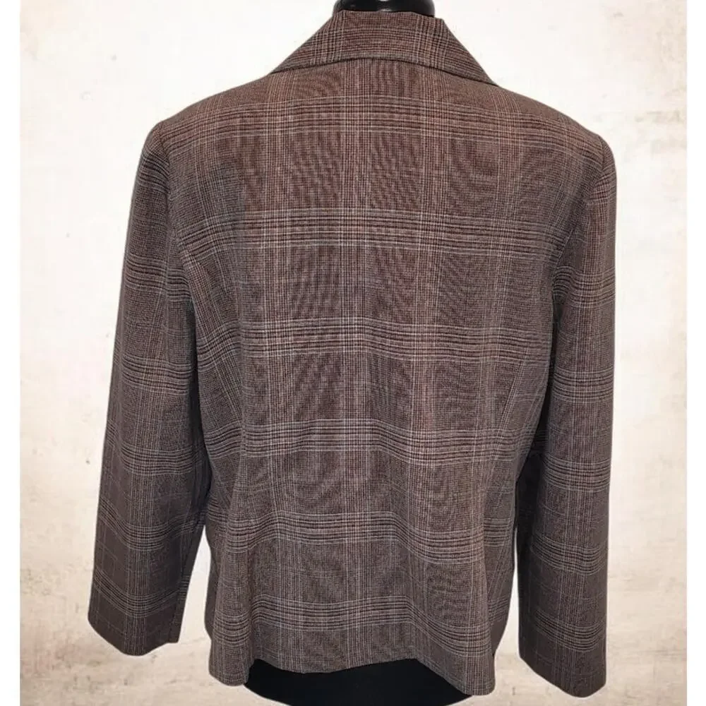 VTG Sag Harbor Glen Plaid Blazer Attached Vest 20W Power Suit 80s 90s